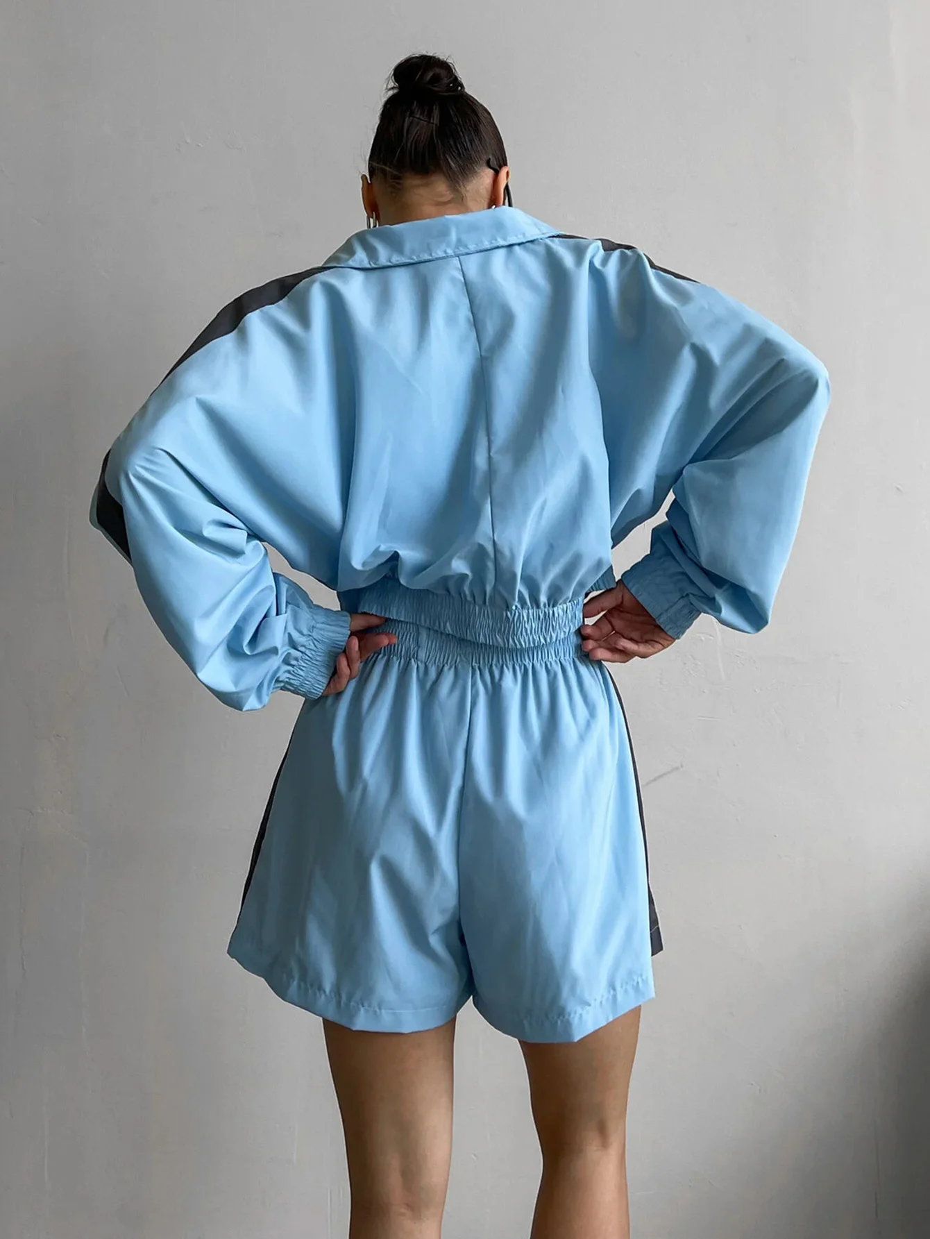 Dames elegant chic sweatshirt met lange mouwen en rits en A-lijn elastische taille shorts set herfstmode basisoutfit