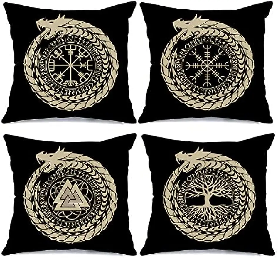 Nordic fantasy dragon tree of life pillowcase rune compass outdoor cushion cover living room sofa gift pillowcase