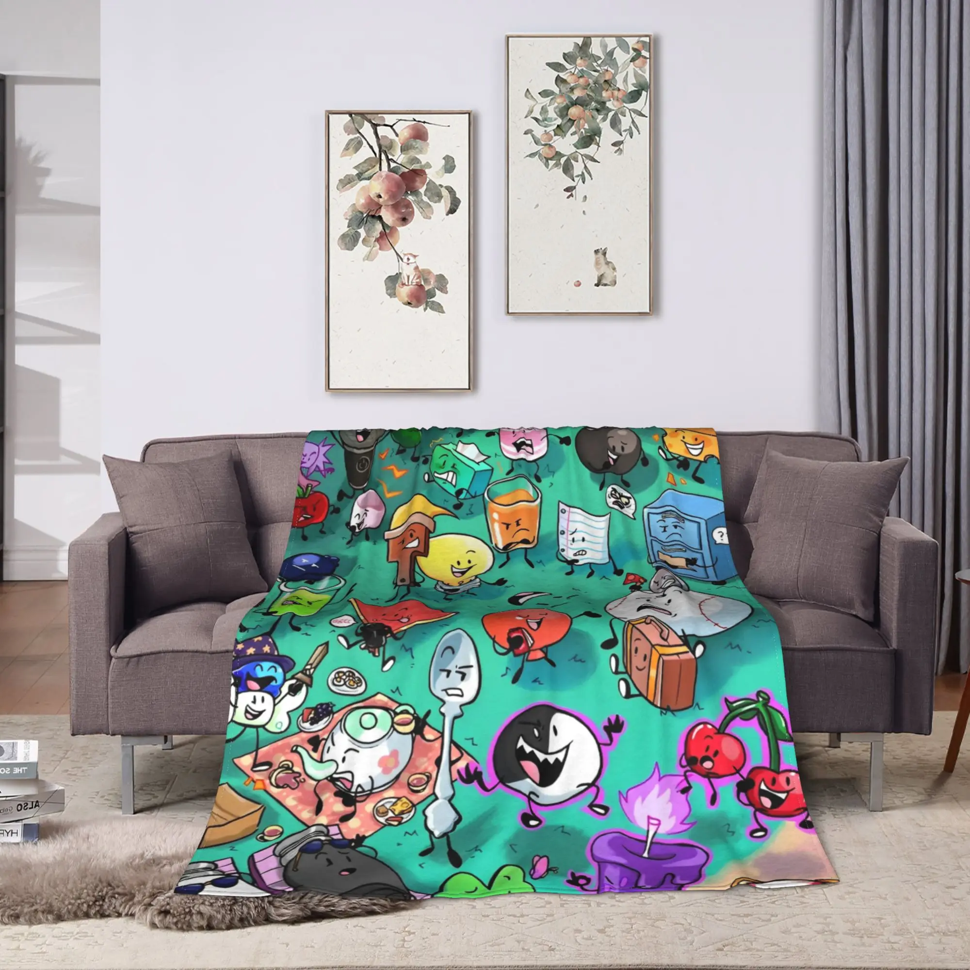 BFDI Inanimate Insanity All Characters Blanket  Warm Soft Plush Throw Blanket For Home Decor Picnic Flannel Bedspread Bed Cover