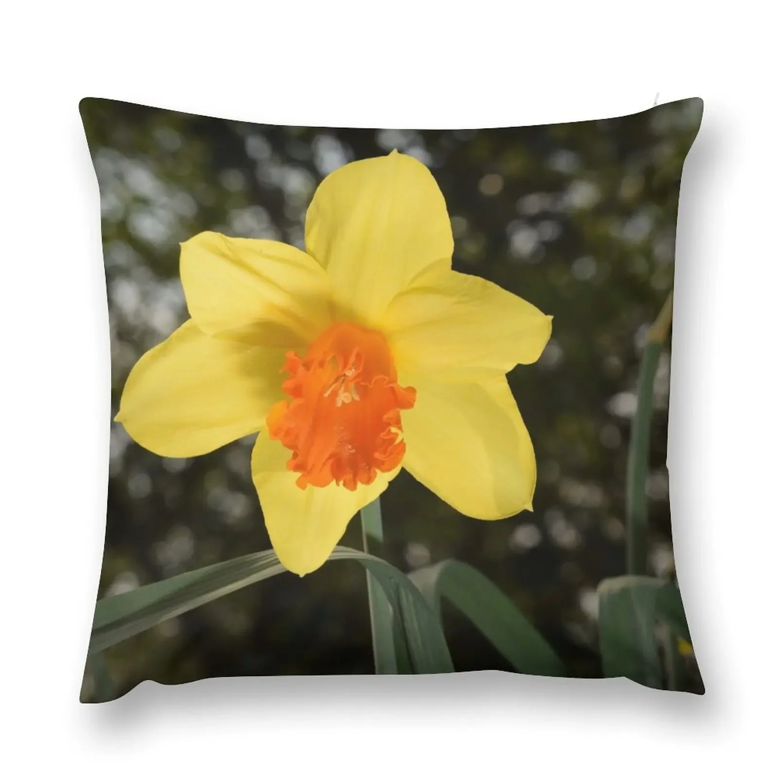 Bright yellow orange Narcissus Daffodil on green background Throw Pillow Cushion Covers For Living Room Pillow Cases pillow