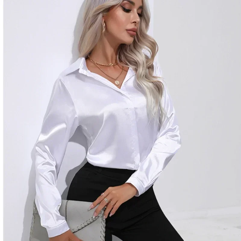 

2023 Autumn Fashion Women Shirt Simulated Silk Shirt Female Clothing Solid Women Blouse Elegant and Youth Shirts OL Womens Tops