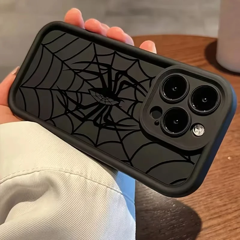 Funda con patrón de araña para iPhone 17 Air 16 11 12 13 14 15 Pro Max XS X XR a prueba de golpes, silicona mate con parachoques 4