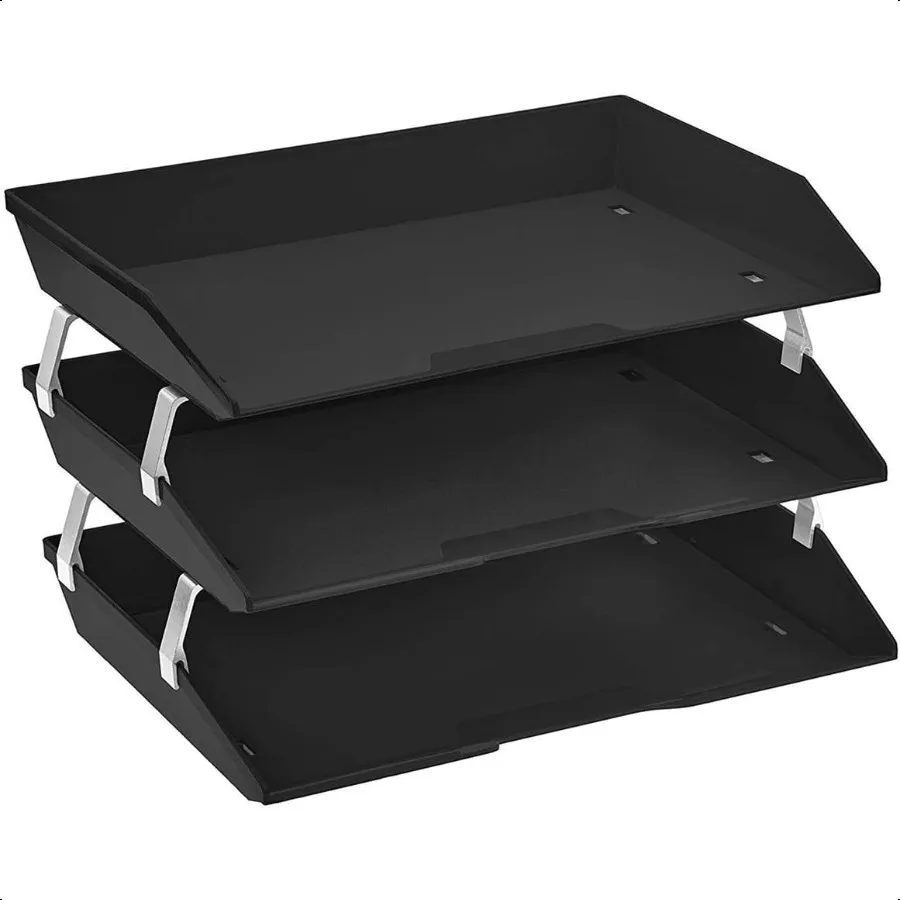 

Acrimet Facility 3 Tier Letter Tray Side Load Letter Size A4 Desktop File Organizer Plastic Black Color