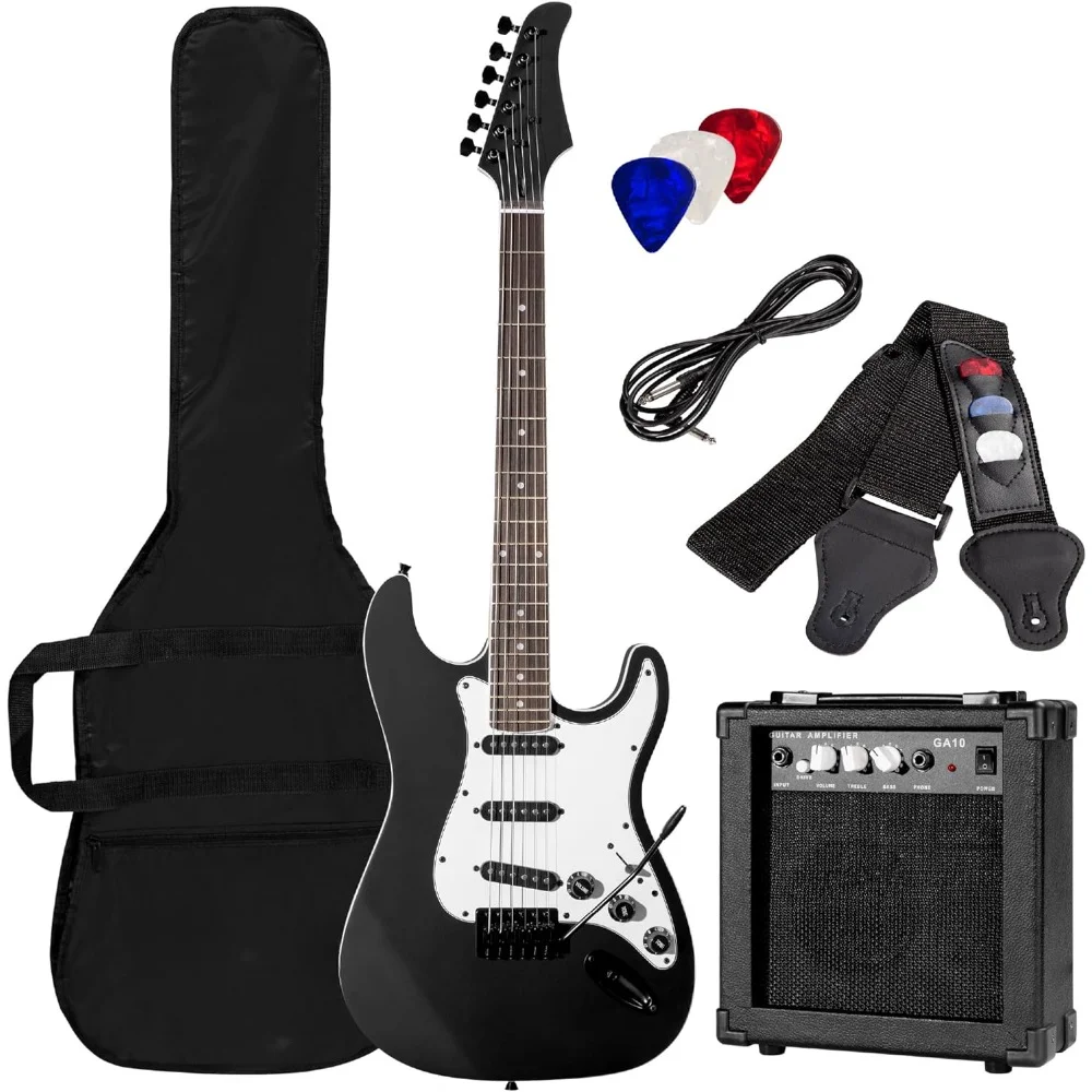 

39in Full Size Beginner Electric Guitar Starter Kit w/Case, Strap, 10W Amp, Strings, Pick, Tremolo Bar - Jet Black Freight free