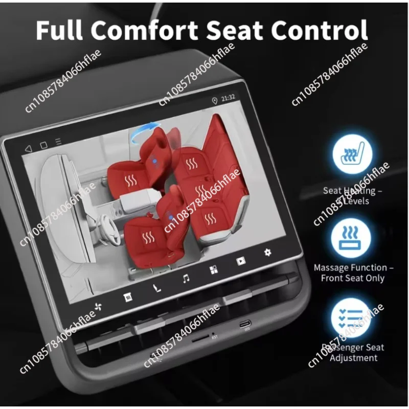 Android System 8.66-inch IPS Rear Seat Entertainment Screen with 4GB ROM Memory, Plug and Play, Suitable for Tesla Model 3/Y