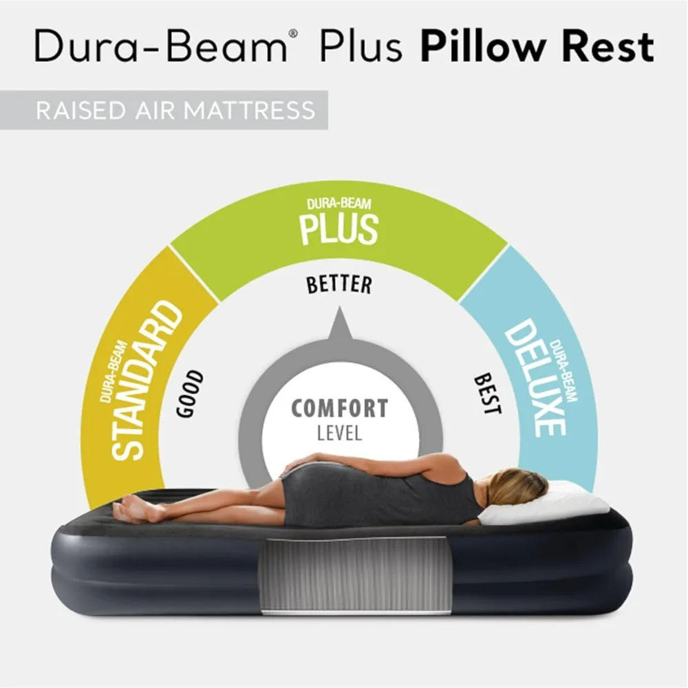Intex Raised Airbed Mattress with Built-in Pump, Dura-Beam Plus Pillow, Twin - Portable Inflatable Luxury Blow-Up Bed for Adults