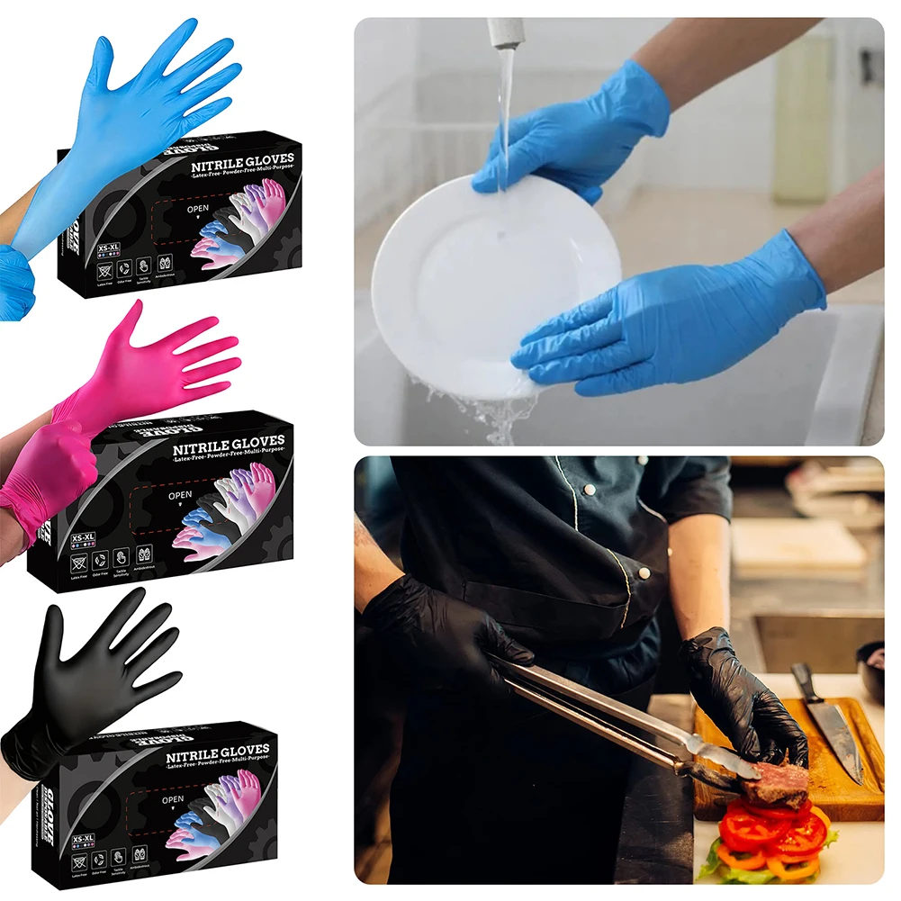 

30PCS Black Nitrile Disposable Gloves for Kitchen Cooking Work Latex Free Home Cleaning Glove Textured Mechanic Hair Dye Beauty