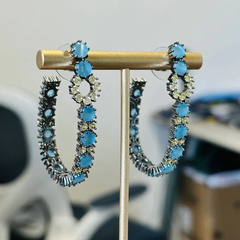 

Bilincolor Fashion Blue Opal U Earring for Women