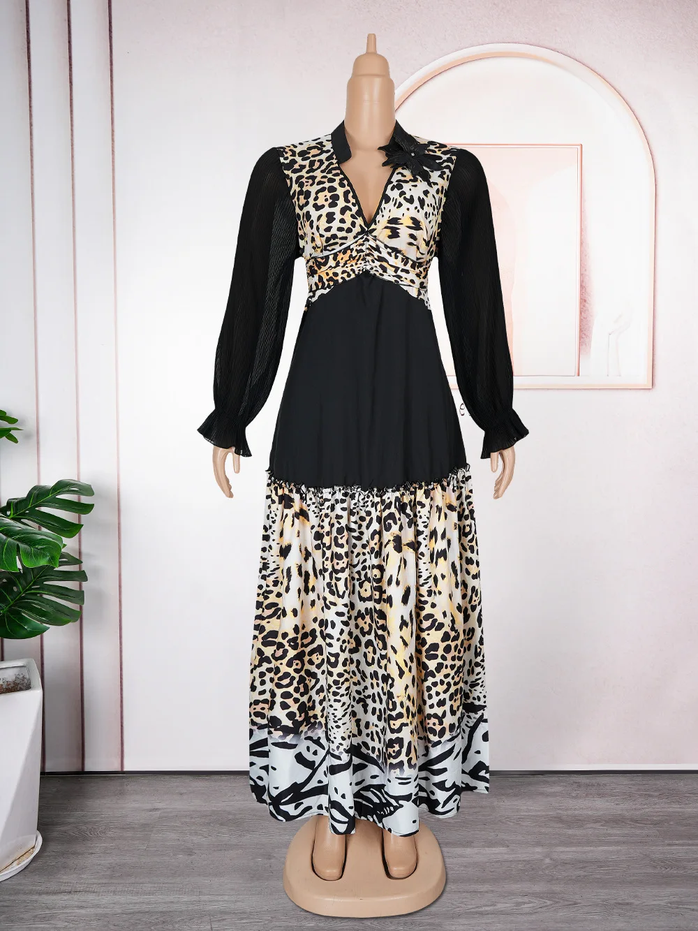 

Elegant African Plus Size Dress Leopard Printing Patchwork Dress African Dashiki Dress Women Abaya