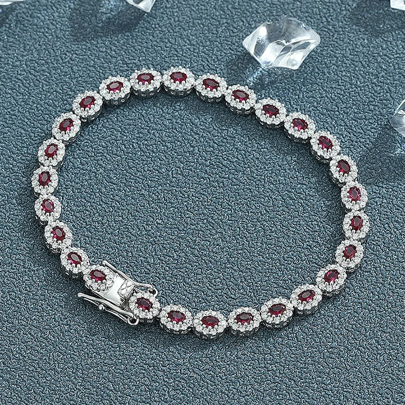 18K white gold red blue green spinel bracelet for women niche design platinum PT950 single row diamond simple and versatile gift