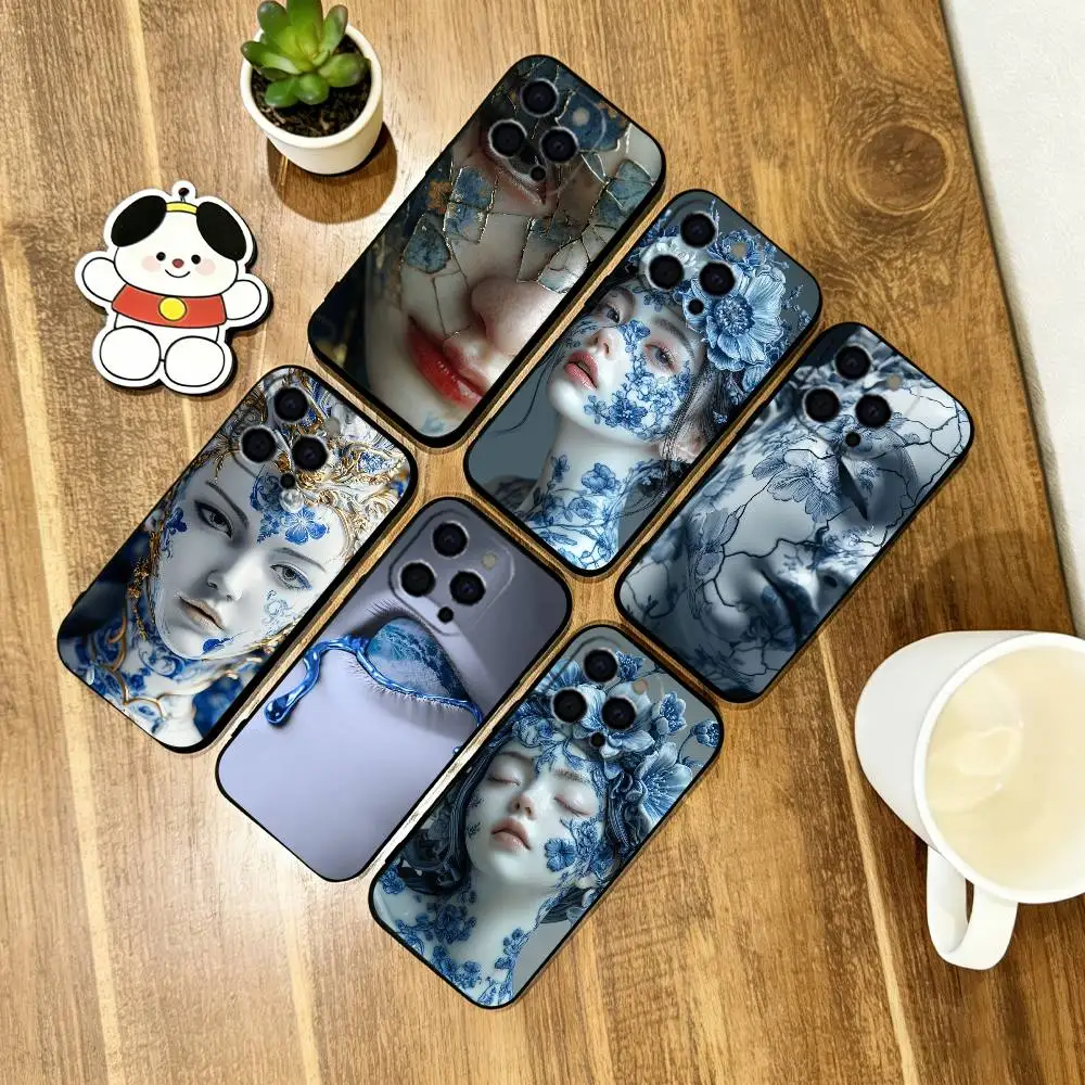 

Blue & White Grace Phone Case Silicone Soft For IPhone 17 16 15 14 13 12 11 X XR Plus Pro Max Plus