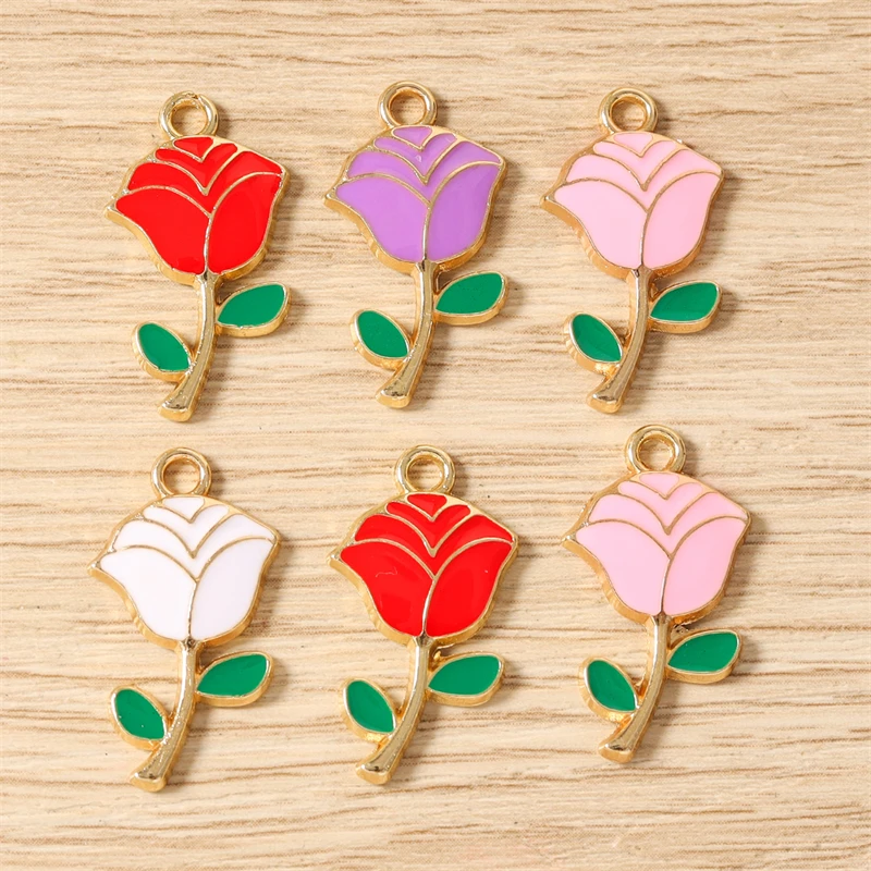 10 Stück niedliche, bunte Emaille-Blumen- und Kaktus-Anhänger zum Basteln von Ohrringen, Halsketten, DIY-Handarbeiten und Schmuckzubehör – Detail 6