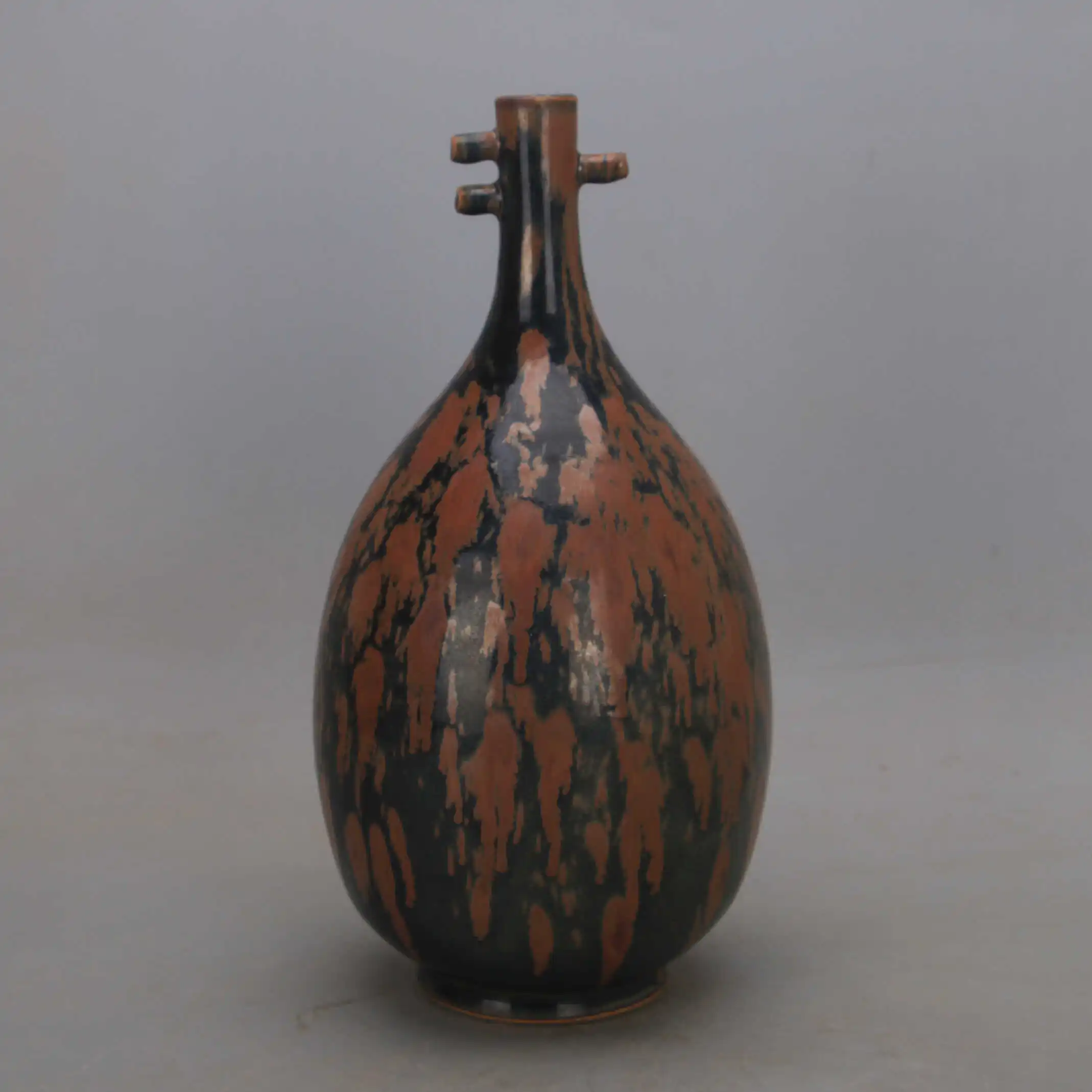 Song Dynasty Style Jian Kiln Black Gold Speckled Rust Spot Lute Vase Handmade Ceramic Home Decor Collectible Gift