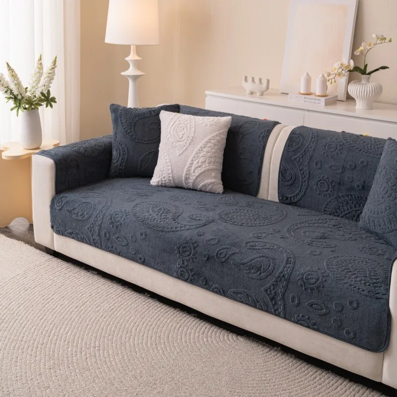 1Pcs Simple Thick Plush Anti Slip Durable Sofa Cover for Living Room Wear Resistant Anti Cat Scratch Couch Blanket
