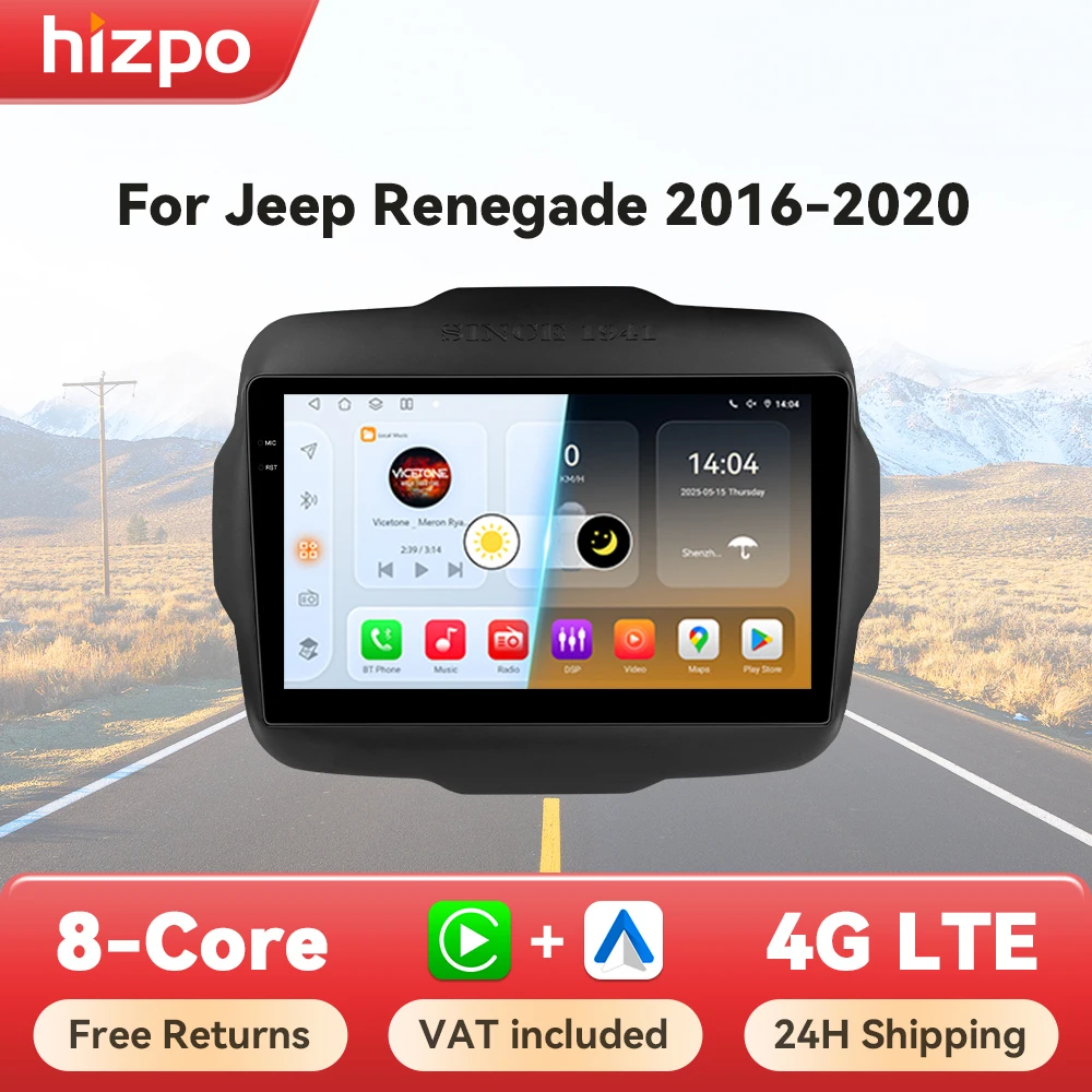 Autoradio Hizpo AI Voice pour Jeep Renegade 2016 - 2020 4G Lecteur multimédia GPS 2din Autoradio CarPlay Android Auto Écran QLED