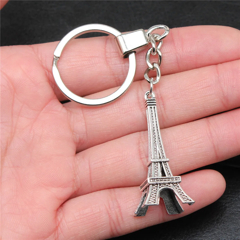 Souvenirs Gift Dropshipping Antique Silver Color 18x43mm Eiffel Tower Pendant Keyring