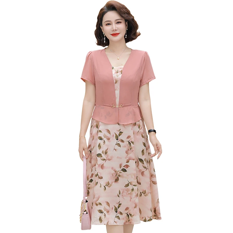 

Модные высококачественные искусственные двухсекционные новые повседневные тонкие утягивающие повседневные лоскутные шифоновые платья с принтом