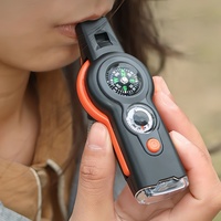 7 in 1 Emergency Safety Whistle Loud Survival whistle thermometer with Mini Compass for Outdoor Hiking Camping Boating 
