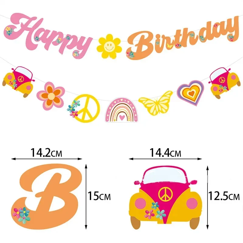 Décor de fête d\'anniversaire à thème bohème pour filles, bannière de décoration de gâteau Chi, fleur arc-en-ciel, hélicoptère, joyeux, fête