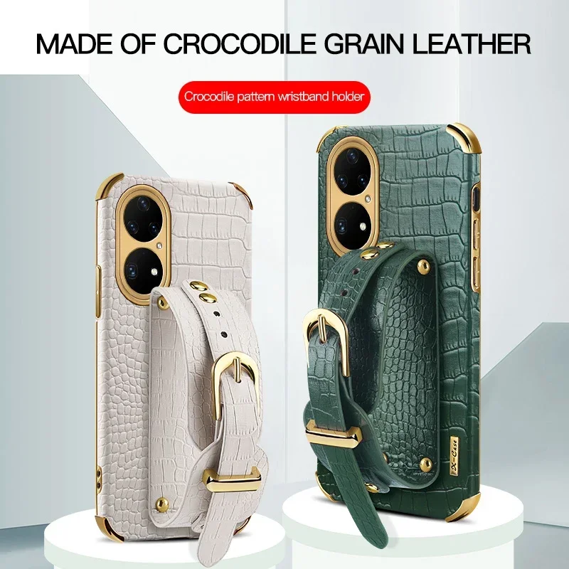 Luxury Plating Crocodile Leather Strap Cover For Huawei P70 P60 Pro P50 P40 Plus P30 Lite Nova Y70 9 8i 7 SE Mate60 50 Pro 4G 5G