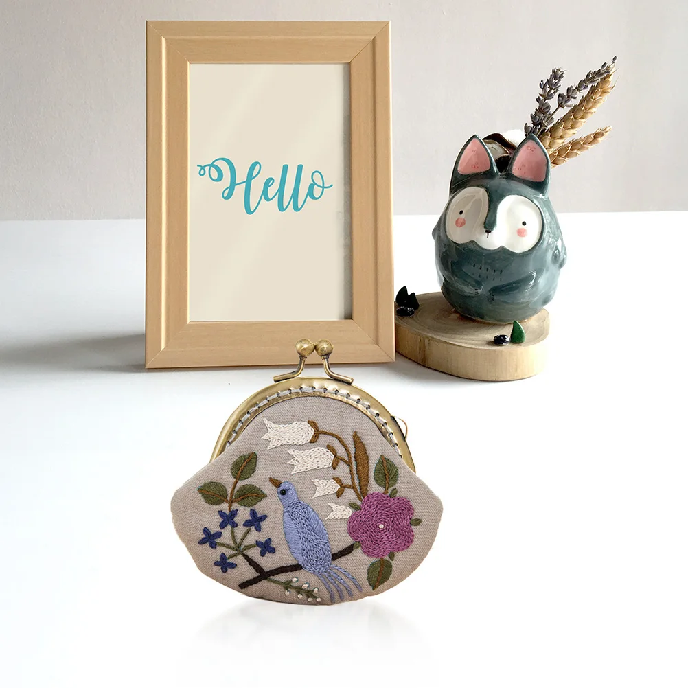 

1 Set Diy Embroidery Starter Kit Kiss Clasp Lock Coin Purse Clutch Bag Wool Needle Accessories For Women Girls Beginners