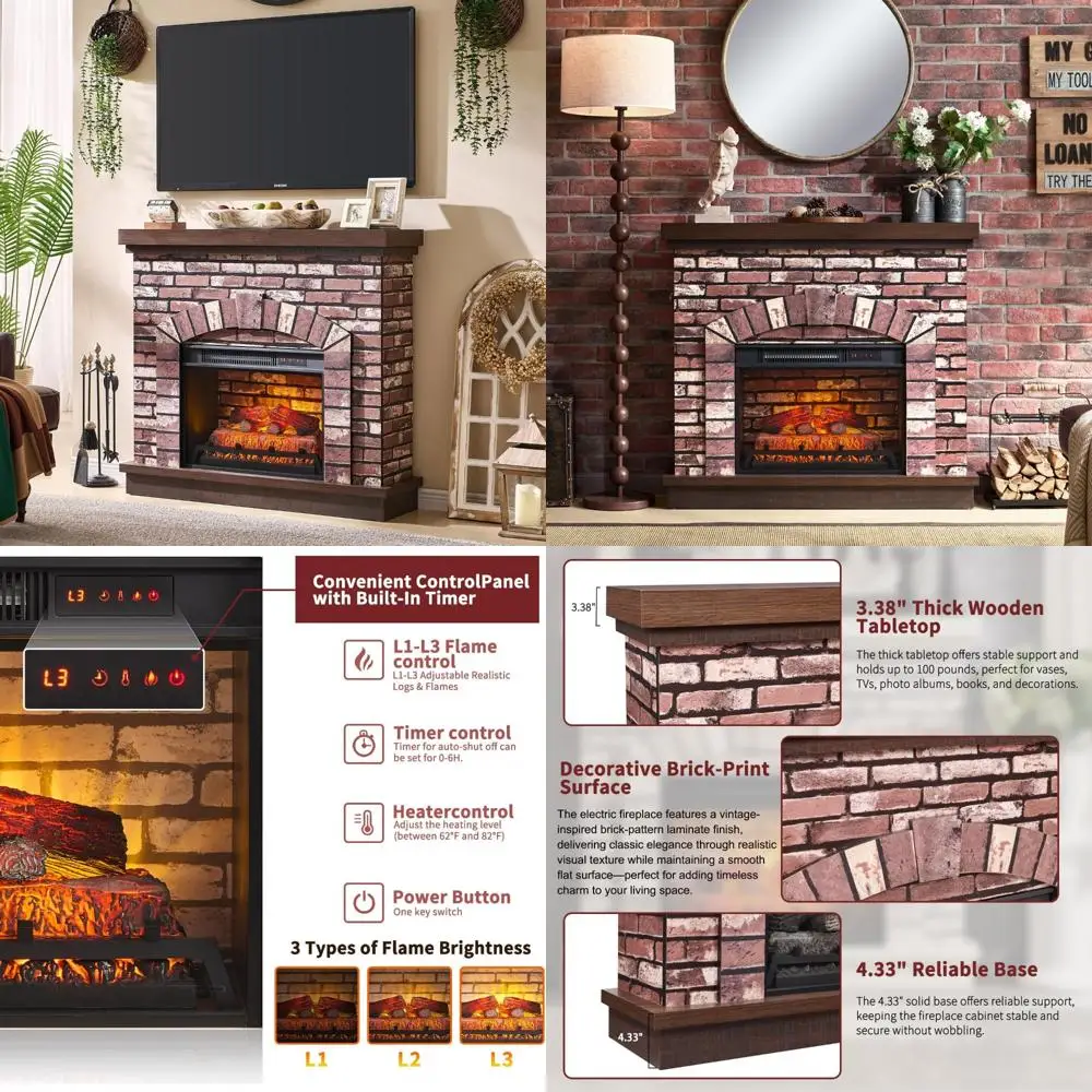 

Электрический камин в стиле фермерского дома с каминной каминкой и 42-дюймовой подставкой для телевизора, включая 23-дюймовый отдельно стоящий обогреватель и дистанционное управление.