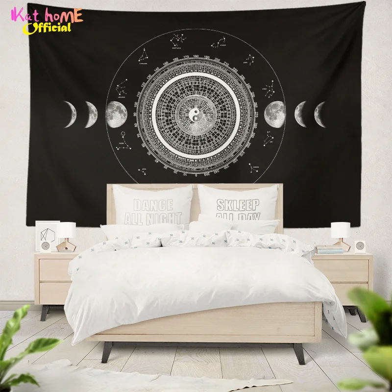 12 Constellation Tapestry Zodiac Wheel Wall Hanging Spiritual Moon Phase Tai Chi Altar Cloth Yoga Meditation Healing Wall Cloth