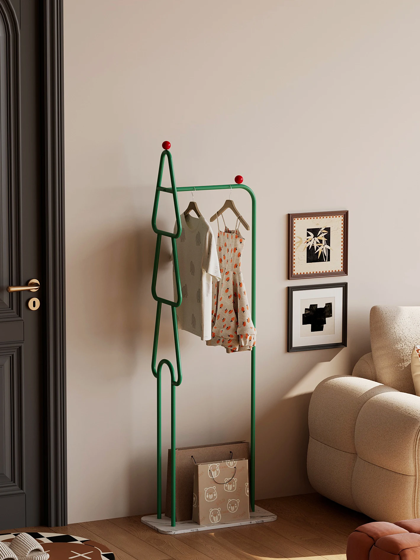 

Hanging hanger Floor hanger Bedroom coat rack does not take up space Multifunctional clothes rack Household