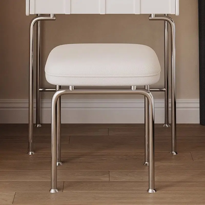 Small Cream Style Dressing Stool Simple Medieval Dressing Manicure Stool Bedroom Makeup Stool Leather Surface Leather