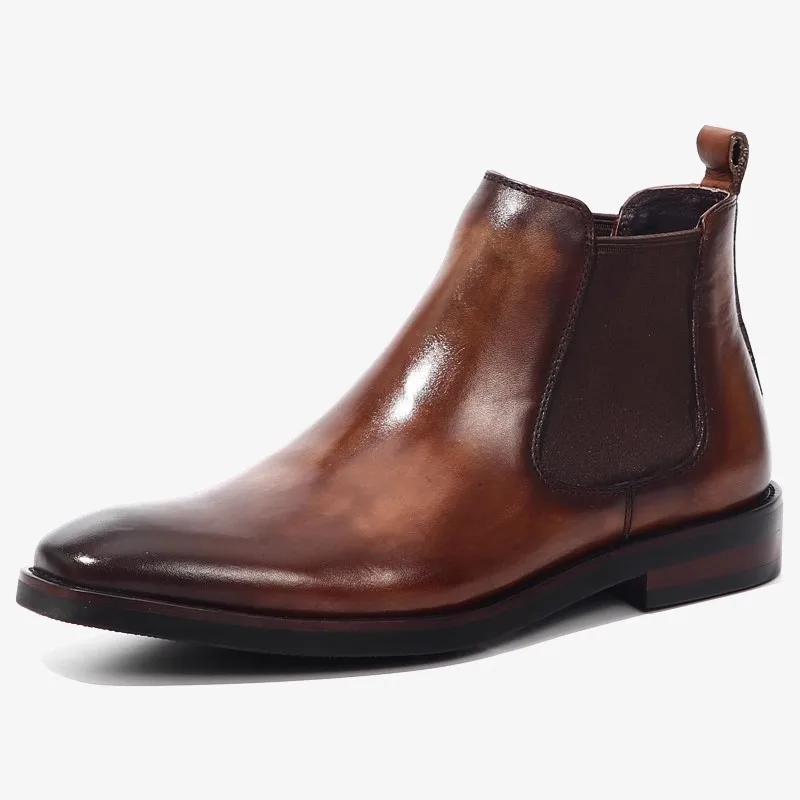 2025 New High Top Leather Shoes Vintage Handmade Shoes Chelsea  British Square Head Leather Boots Business Dress Leather Shoes
