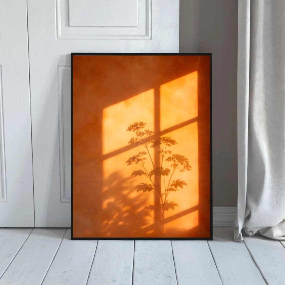 2026 Sunset Window Shadow Botanical Wall Art Canvas Print Warm Terracotta Aesthetic Minimalist Nature Picture for Living Room