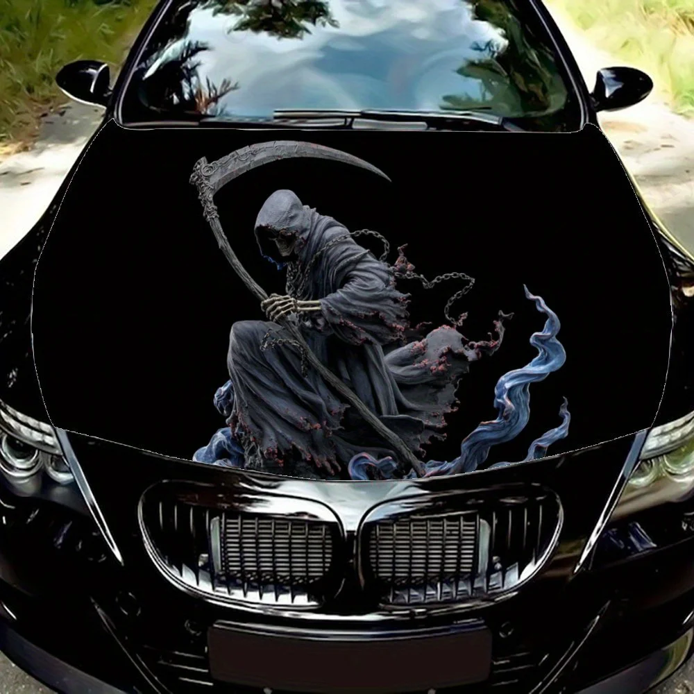 

Жнец с пылающими акцентами, наклейка на капот автомобиля, самоклеящаяся водонепроницаемая наклейка на капот автомобиля из ПВХ, устойчивая к царапинам палочка для украшения автомобиля