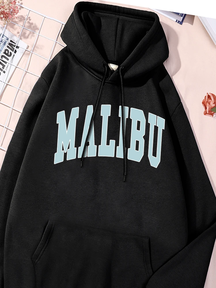 

Malibu Letter Printing For Women Sport Shirts Harajuku Oversized Hoody Causual Simple Pocket Sportwear Unique Comfortable Tops