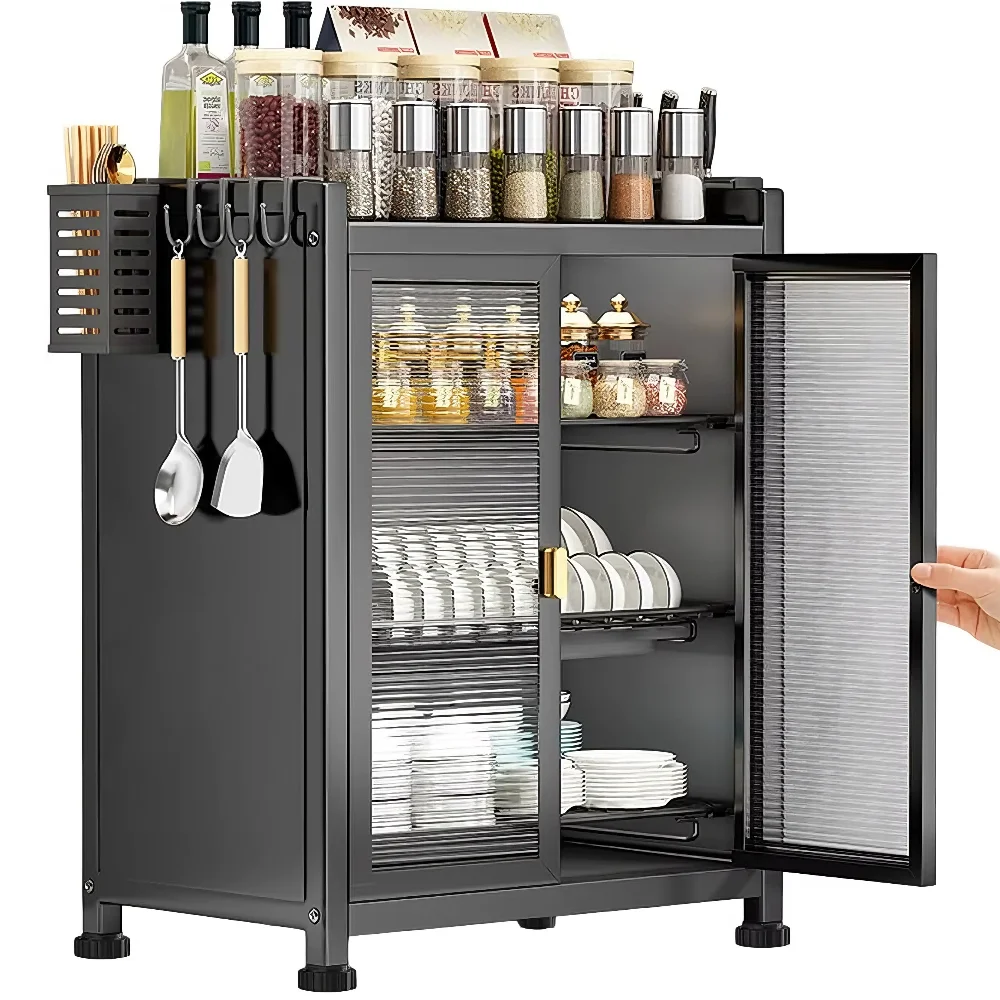 Étagère de rangement de cuisine de type porte, organisateur de placard, tiroirs, support pour micro-ondes, étagère multi-niveaux pour épices, ustensiles et vaisselle