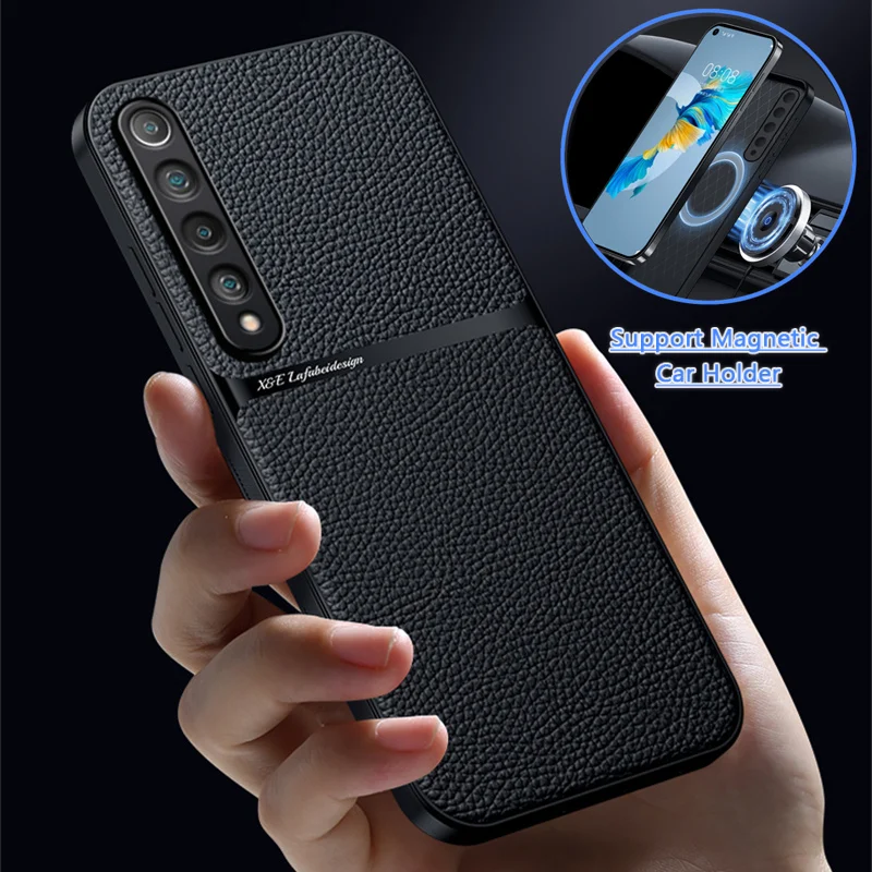 Mi10 Case Luxury Slim Leather Car Magnetic Holder Back Cover For Xiaomi Mi 10 Pro Mi 10Pro Mi10Pro 5G Soft Frame Protect Coque