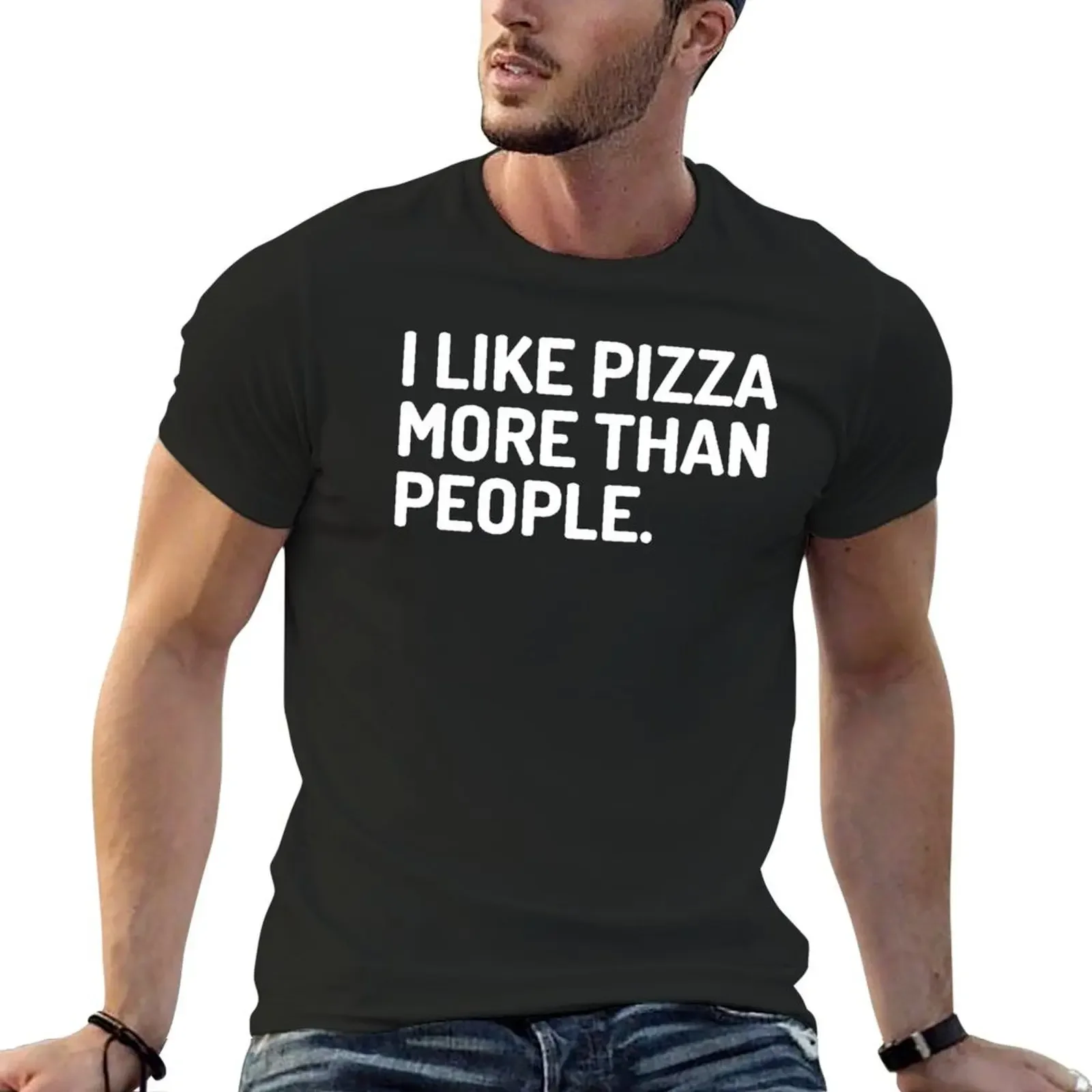 Vintage I like pizza more than people Typography T-Shirt cheap stuff sports fans graphic t shirt vintage oversized t shirt men