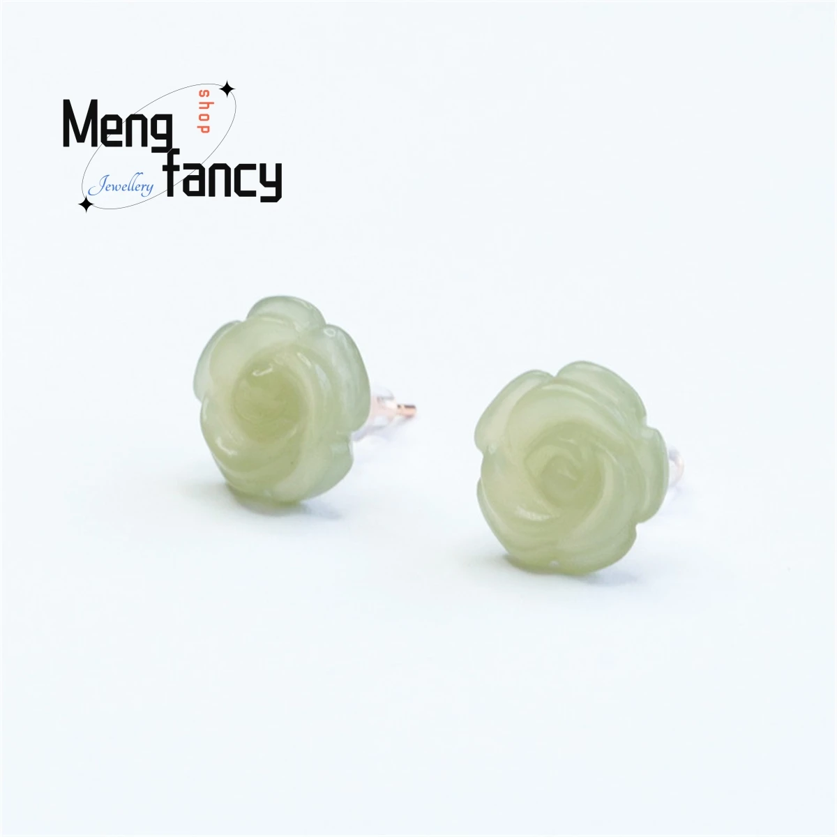 Natural S925 Silver Inlaid Hotan Jade Lake Green Flower Earring Simple Generous Fashion Versatile Exquisite Best Selling Jewelry