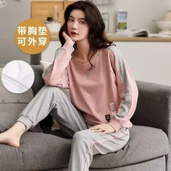 Pajamas Women's Spring and Autumn Cotton Long Sleeves with Chest Pads 2024 Cartoon loungewear set clothes for women Mujer