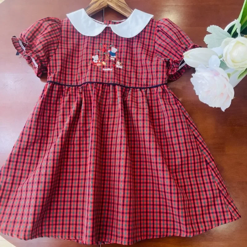 Summer Girls Casual Dresses Short Sleeved Plaid Skirt  Baby Girl Dress  Japanese Children\'s Skirts Robes Kids Dresses