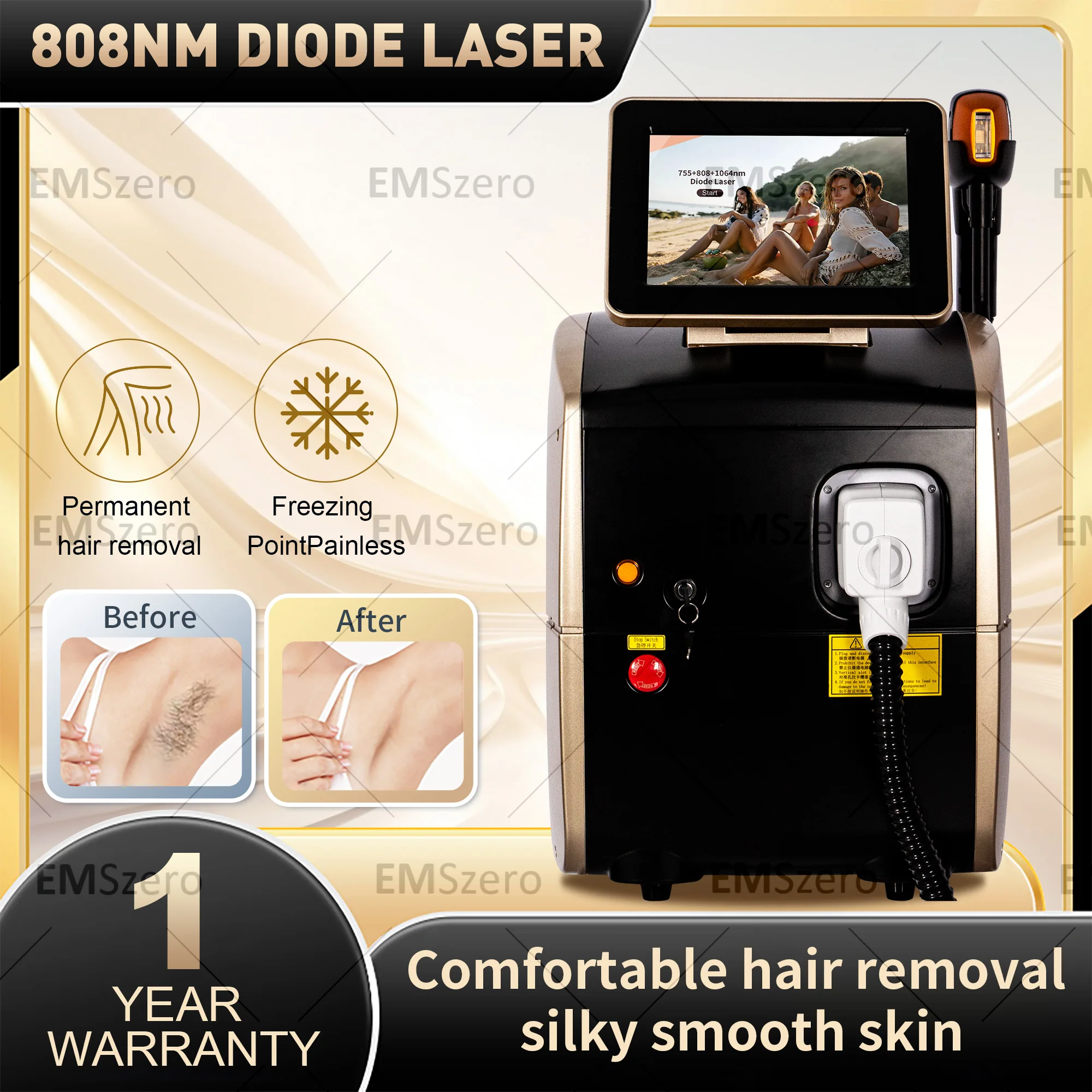 Latest Diode ND:YAG Laser Hair Removal Device - Triple Wavelength, 2000W Power, Painless and Permanent 808nm+1064nm+755nm