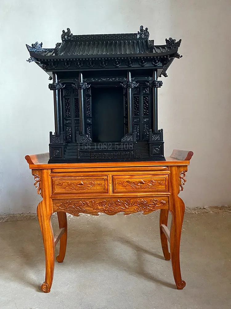 02 ls 18 Buddhist shrine imitation palace tabletop shrine solid wood with door
