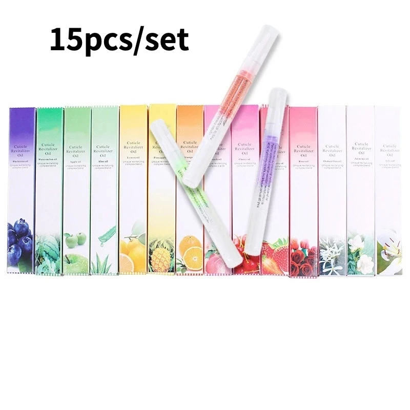 15Pcs Nail Nutrition Oil Pen 15 Smells Nail Treatment Revitalizer Cuticle Oil Pen Soften Nourish Manicure Nail Care Tools