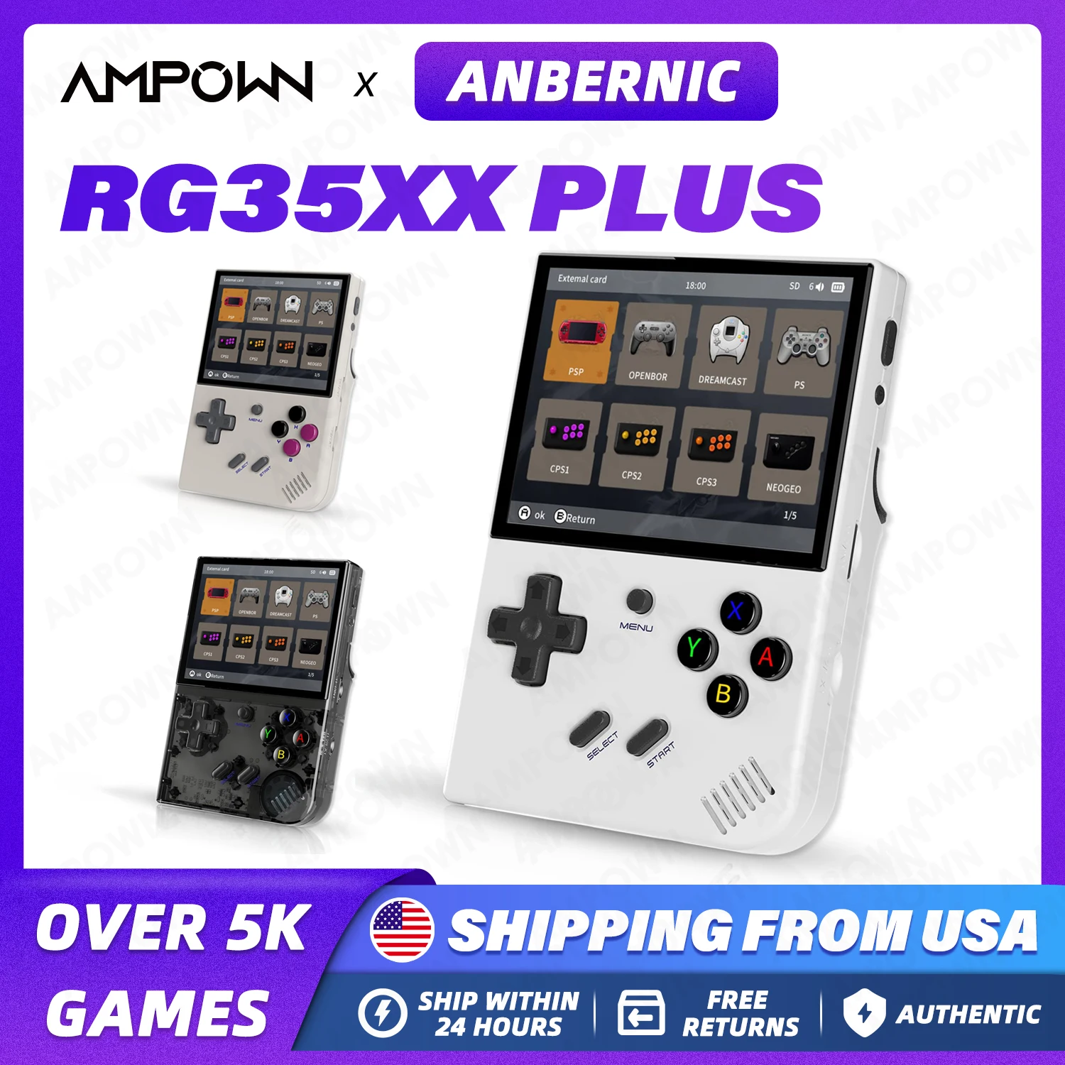 

ANBERNIC RG35XX PLUS Retro Handheld Game Console 3.5''IPS Screen Built-in 10K Games HDMI Video Output Streaming Portable Console