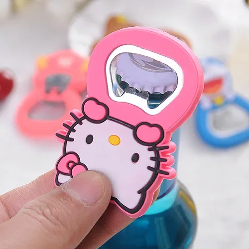 Anime Hello Kitty Bottle Opener Sanrio Silicone Multifunctional Refrigerator Magnet Opener Stainless Steel Kitchen Supplies