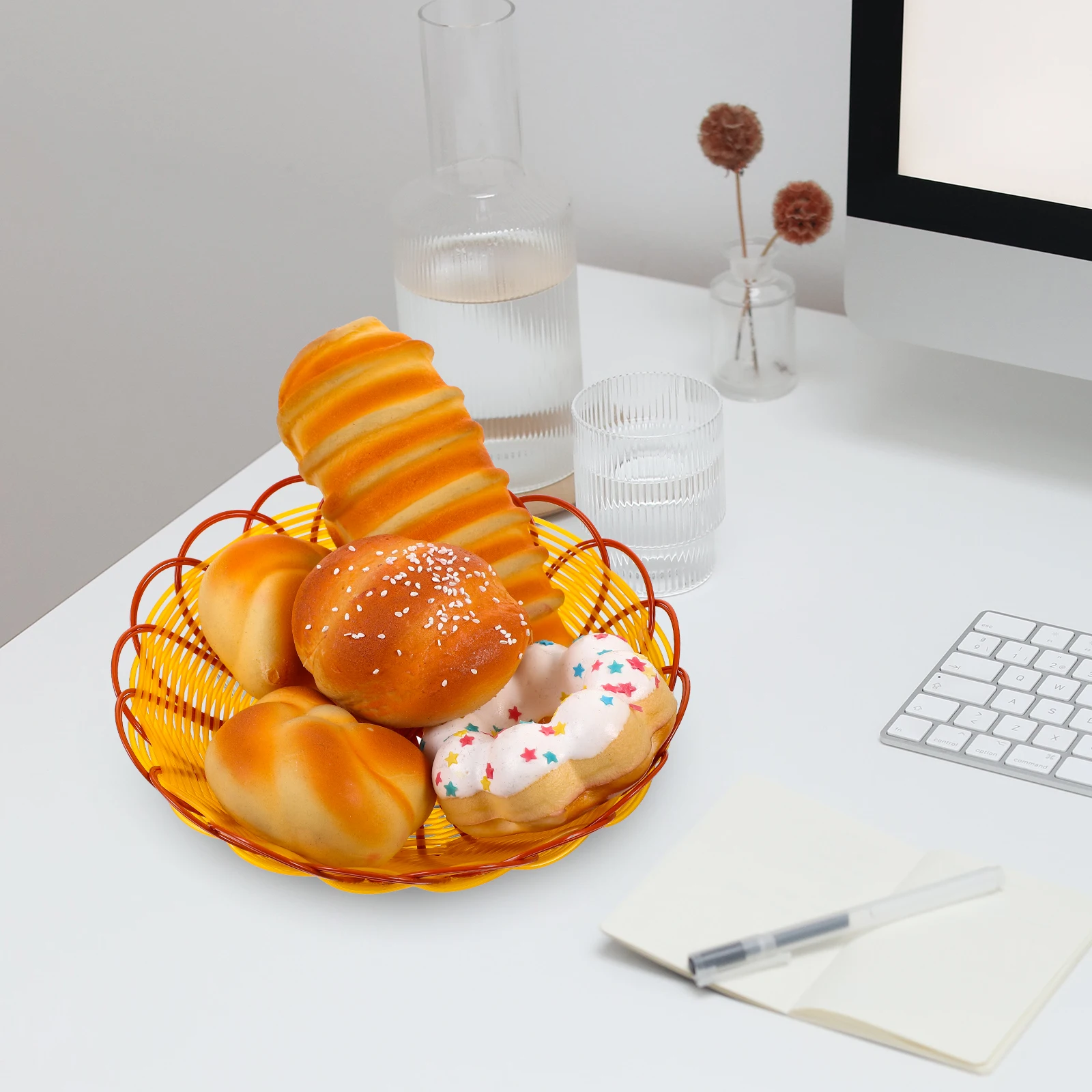 

Rattan Basket Food Bread Woven Simulation to Weave Kitchen Khaki Desktop Organizer Round