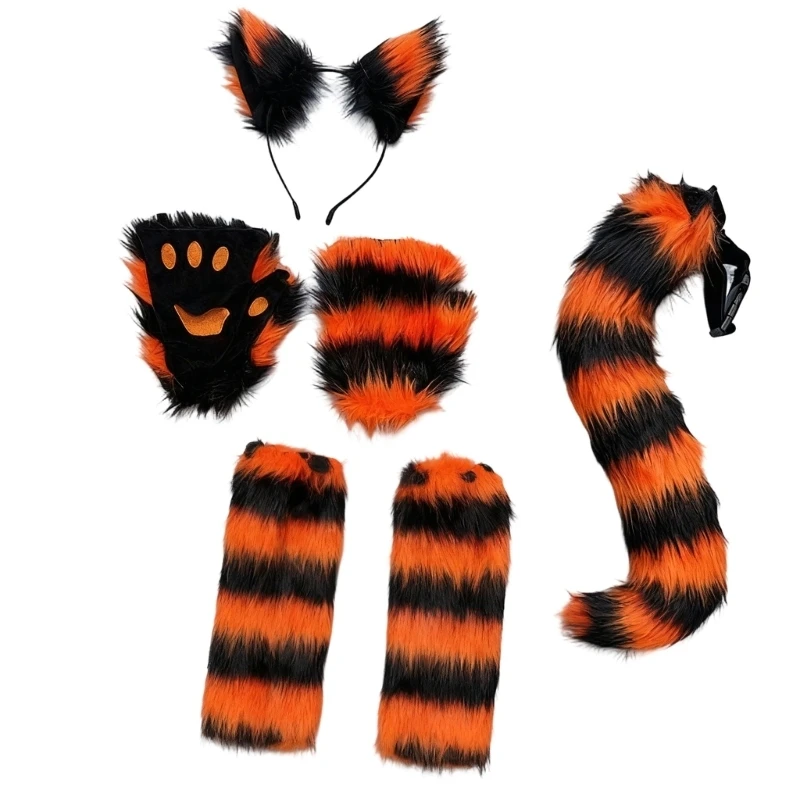 2026 New Premium Faux Furs Cosplay Accessories Set Including Adjustable Headband Realistic Animal Tail And Leg Warmers For
