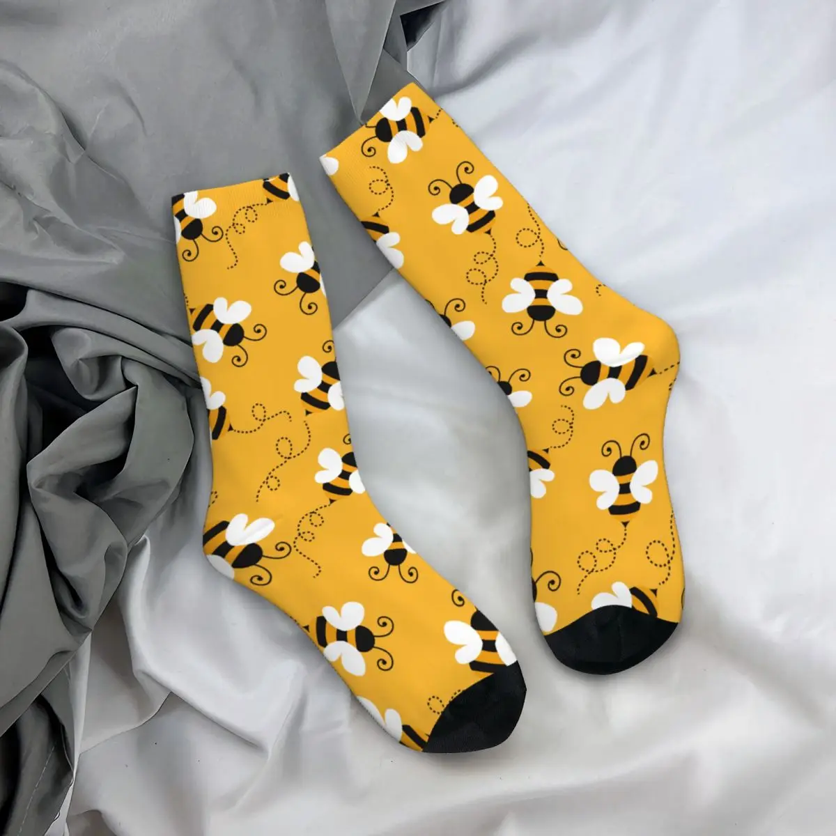 Funny Bee Pattern Sports Socks Polyester Crew Socks for Women Men Breathable