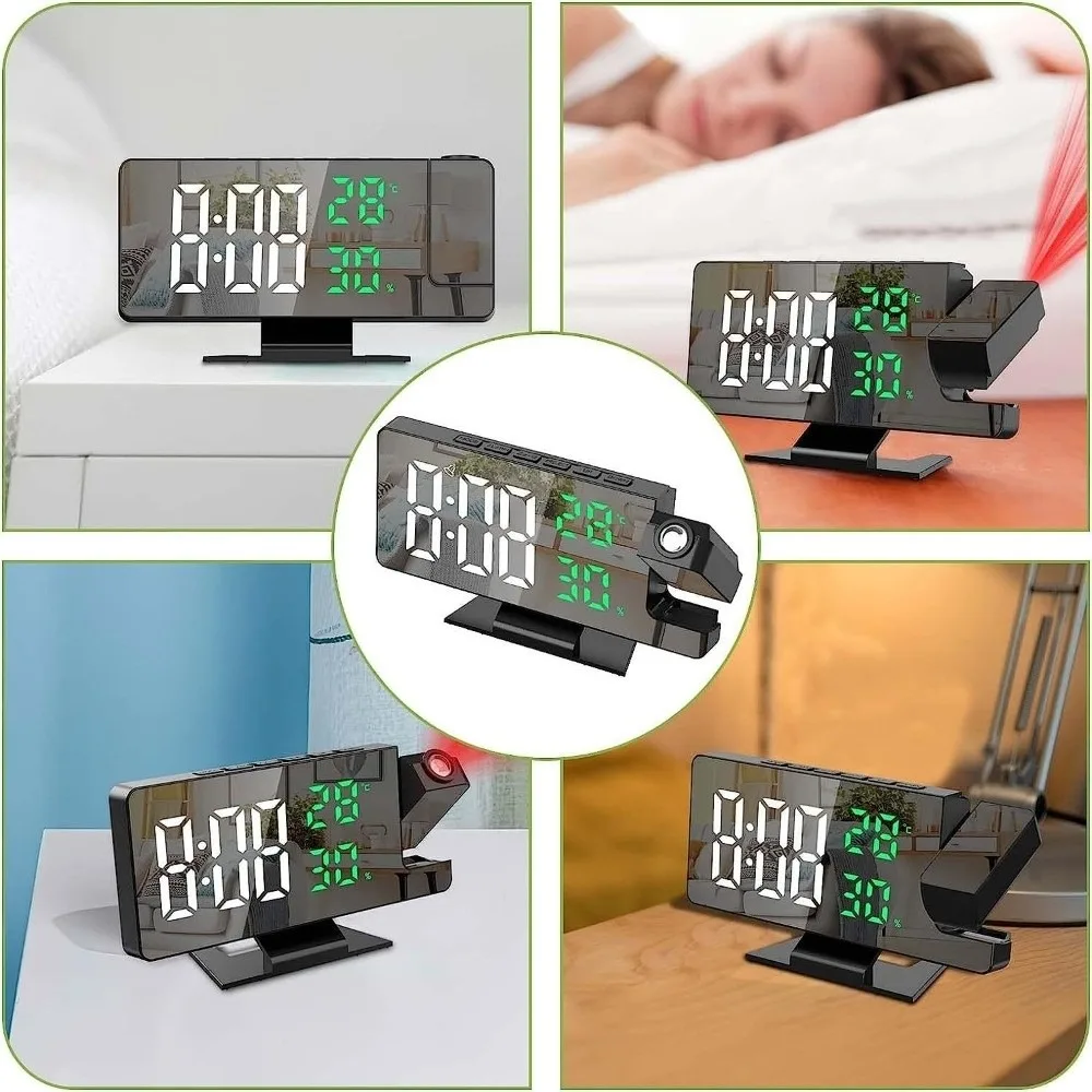 

LED Projection Alarm Clock 180° Rotating Projection Weekday/Weekend Mode Projection Clock Multifunctional 3-Level Dimmer