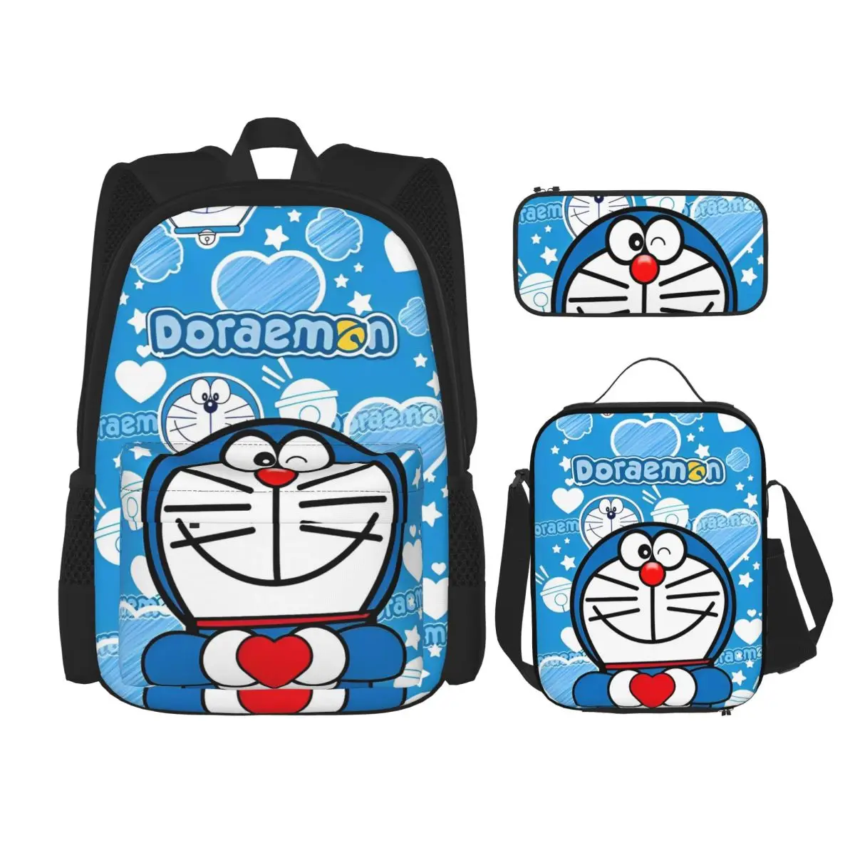 

D-Doraemons 3pecs/set Backpack for Student Cartoon Movie Laptop Shoulder Bag Lunch bag Pencil Case