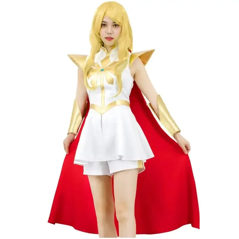 فستان DAZCOS She-Ra التأثيري مع عباءة حمراء أميرات السلطة أدورا زي الهالوين كرنفال البدلة للنساء والفتيات البالغات